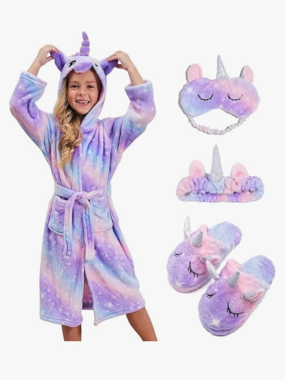 Girls' Purple Unicorn Plush Robe & Slipper Set - Unicorn Sleep Accessories